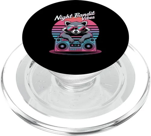 Vista 7 de Night Bandit Vibes Retro Raccoon Boombox Party PopSockets PopWallet for MagSafe