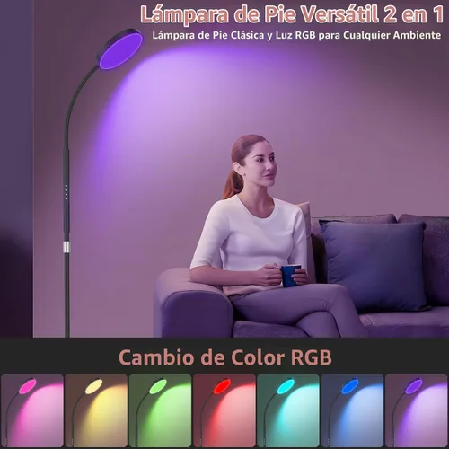 Vista 3 de Lámpara de pie PACOVY, lámparas de pie ajustables de altura para sala de estar dormitorio, lámpara de pie regulable de cuello de ganso súper