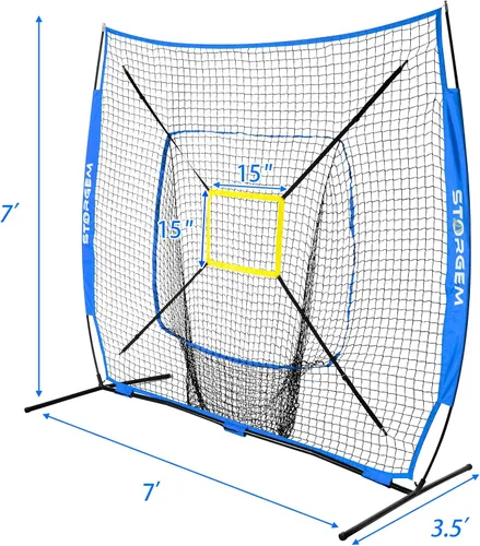 Vista 5 de Storgem Baseball and Softball Practice Net 7×7ft Portable Hitting Pitching Batting Training Net Baseball Backstop Net and Strike Zone and Bow Frame