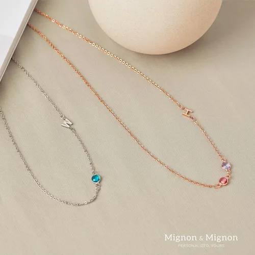 Vista 3 de MignonandMignon Collar personalizado con piedra natal, joyería familiar personalizada con iniciales, regalo de amistad para mujeres, mejor amiga