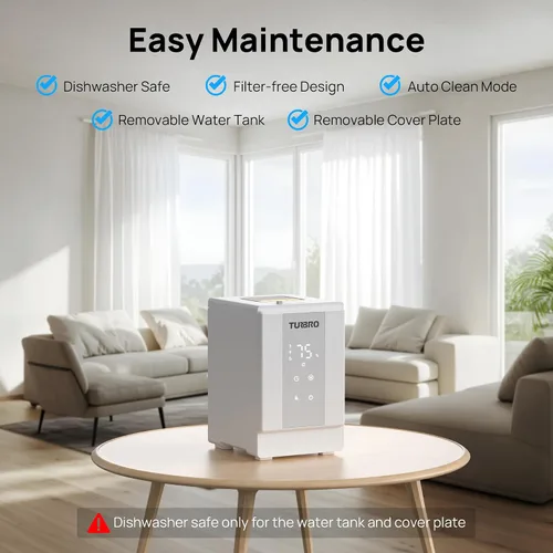 Vista 4 de TURBRO Humidificador de vapor de acero inoxidable 304 de 4 l/1 galón, humidificador de niebla cálida para dormitorio, bebé, salida de 16.9 fl oz/h