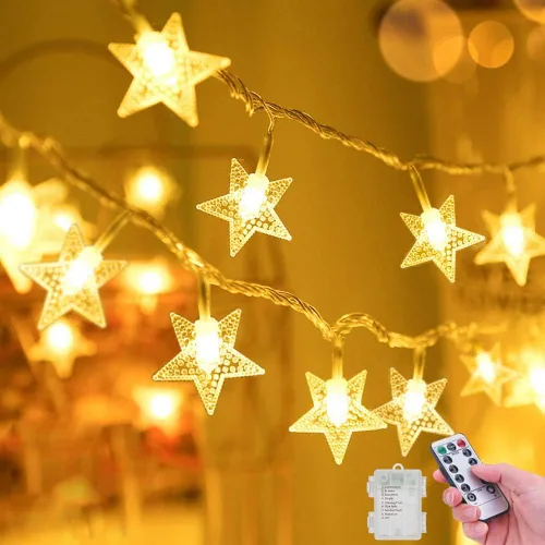 Vista 8 de Guirnalda de luces de estrellas que funcionan con pilas, 10 pies, 20 luces LED de hadas, luces de Navidad alimentadas por pilas para interiores