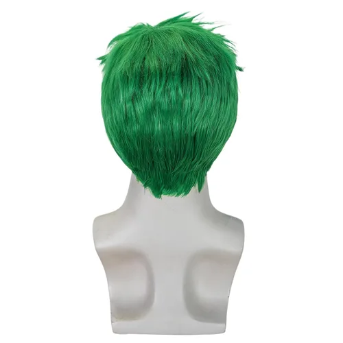 Vista 4 de Peluca verde para hombre corta recta en capas masculina peluca verde resistente al calor sintético reemplazo del pelo Verde oscuro