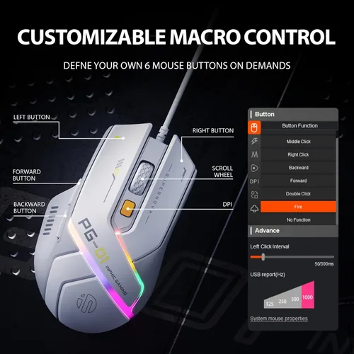 Vista 4 de INPHIC PG1 - Mouse ergonómico para juegos de computadora, 12800 DPI de alta precisión, 6 botones programables, retroiluminación RGB