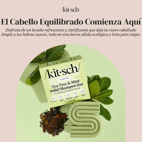 Vista 4 de Kitsch Tea Tree & Mint Clarifying Shampoo and Shave Bar, Champú anticaspa para hombres y mujeres, sin plástico, sin sulfato. Champú para el cabello