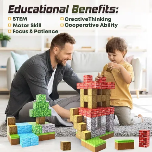 Vista 7 de Bloques Magnéticos - Construye Mi Mundo Magnético, Juguetes Magnéticos Artesanales para Niños y Niñas de 3-4, 4-5, 6-8 Años, Juguetes Sensoriales