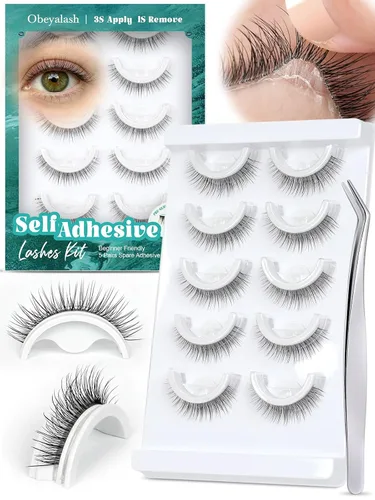 Vista 7 de Obeyalash Mitad pestañas autoadhesivas de ojo de gato, pestañas postizas impermeables de 3/4 de esquina, 5 pares de pestañas postizas de aspecto