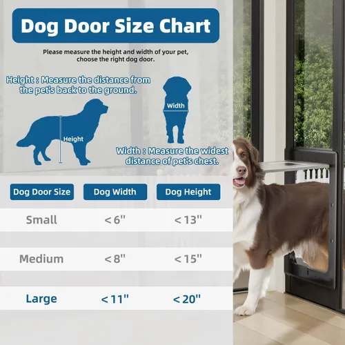 Vista 9 de Puerta para perro para puerta corrediza de vidrio, solapa magnética de plástico para puerta corrediza, inserto para mascotas con cerradura, altura