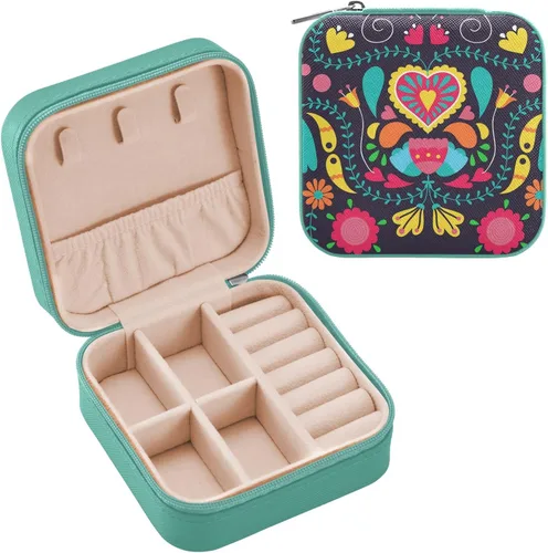 Vista 2 de Tatenale Joyero de viaje, pequeño organizador de joyas, almacenamiento para anillos, aretes, collar, niñas, mujeres, hombres, floral, negro