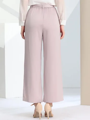 Vista 5 de Allegra K Pantalones de satén con nudo y cintura ancha para mujer