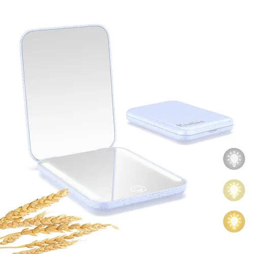 Vista 10 de Kintion Espejo de bolsillo recargable, espejo de tocador compacto de doble cara con aumento 1X/3X, 3 luces de color, regulable, pequeño espejo