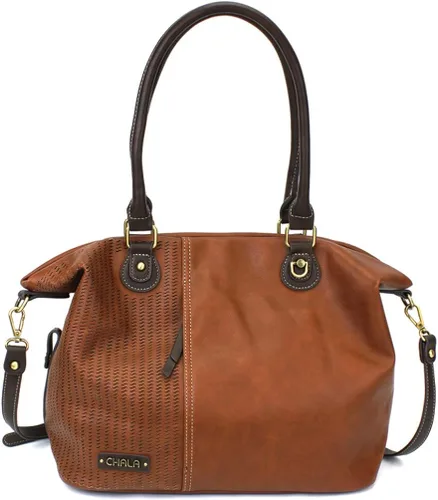 Vista 5 de CHALA Bolso bandolera cortado con láser, de piel sintética, color marrón