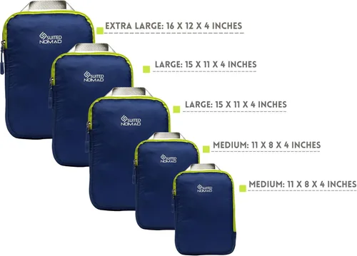 Vista 4 de SUITEDNOMAD Juego de cubos de embalaje de compresión, bolsas organizadoras de viaje ultraligeras, azul profundo