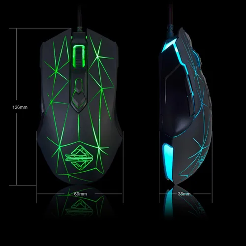 Vista 4 de Mouse para jugadores USB Ajazz Firstblood Watcher con patrón RGB retroiluminado de 2400 DPI 7 Botones Programables AJ52 Negro Star Black