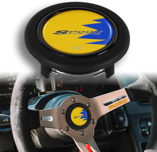 Vista 9 de Q1-TECH, botón redondo JDM universal para volantes aftermarket de 6 pernos con abertura de dos pulgadas 2" para botón de bocina (AUD-BK)