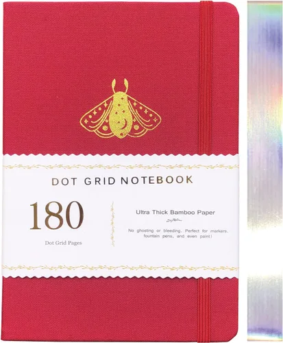 Vista 16 de BUKE Cuaderno de cuadrícula de puntos, papel blanco de bambú de 6.35 oz/m², 5 puntos de 0.197 x 0.197 in, 160 páginas, encuadernación plana, bordes