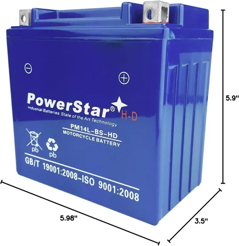 Vista 3 de PowerStar YTX14L-BS SLA AGM - Batería resistente para motocicleta y ATV