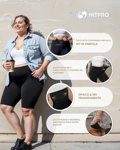Vista 2 de HLTPRO 3 Pack Plus Size Biker Shorts for Women, Pocket & No-Pocket Options Negro/Beige Rosa/ Gris