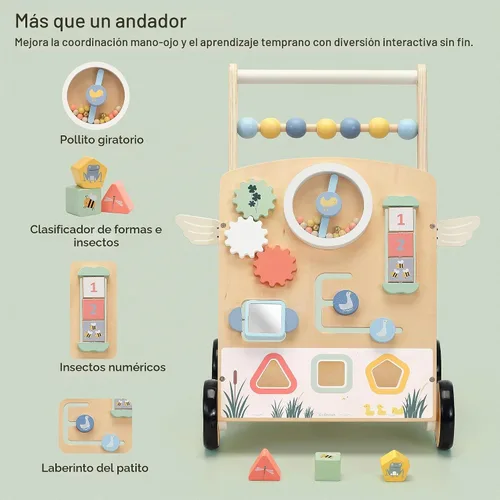 Vista 3 de Andador de madera del bebé, andador ajustable del empuje del bebé
