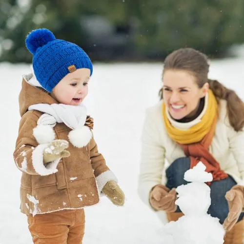 Vista 5 de REDESS Baby Kids Winter Warm Hats, Infant Toddler Children Pom Pom Beanie Knit Cap Girls Boys