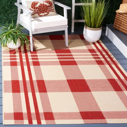 Vista 24 de SAFAVIEH Alfombra Lavable para Exteriores Colección Courtyard - 2'3" x 4', Beige y Azul, Patrón a Cuadros, No Desprende Pelusa y Fácil Limpieza