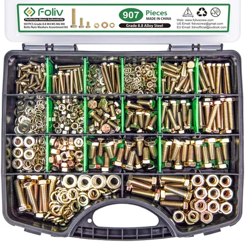 Vista 10 de FOLIV Kit surtido de 523 tornillos y tuercas de grado 8, surtido de tuercas y pernos resistentes, pernos hexagonales SAE 1/4-20 5/16-18 3/8-16