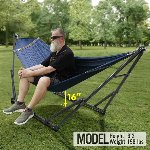 Vista 9 de Tranquillo Hamaca doble universal con soporte incluido para 2 personas/soporte plegable para hamaca de 600 libras de capacidad, estuche portátil 1.