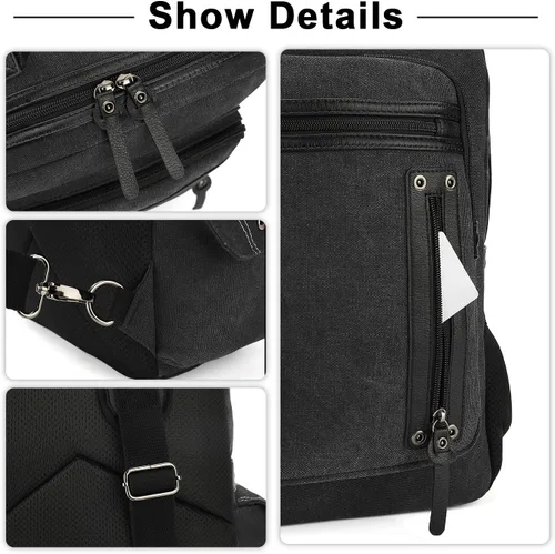Vista 5 de Bolsa de mensajero vintage, mochila de lona para viajes, bolsa de hombro para hombre, bolsa de doble uso para transporte de mano y transporte cruzado
