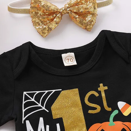 Vista 5 de Disfraz de Acción de Gracias para bebé niña, disfraz de calabaza para Halloween, falda tutú, calentador de piernas estriado + diadema