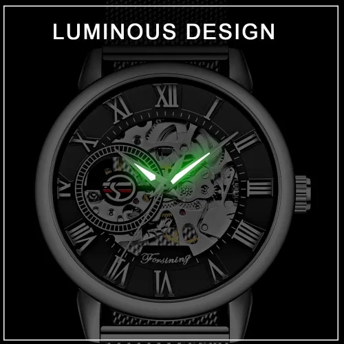 Vista 5 de Dentily Reloj de esqueleto para hombre clásico con número romano Steampunk Reloj mecánico Relojes de viento para hombre (azul)