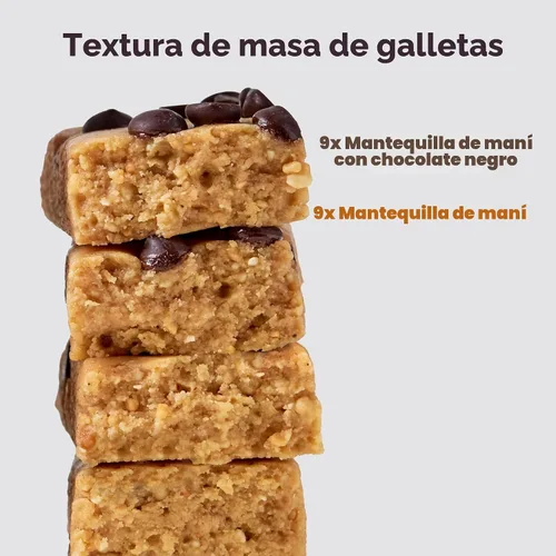 Vista 3 de Perfect Bar Mini, paquete de variedad de mantequilla de maní y chispas de chocolate negro con mantequilla de maní, barra de proteínas, barra