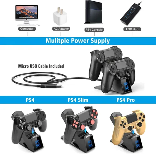 Vista 6 de Cargador de controlador PS4 cargador PS4 estación de carga USB compatible con Dualshock 4 puerto de carga rápida mejorado para controladores