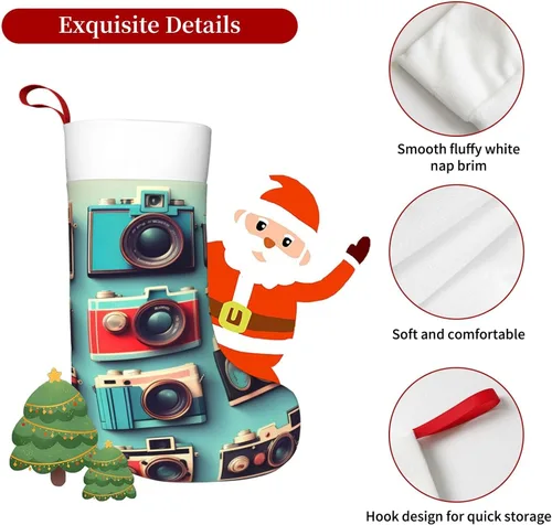 Vista 6 de Retro Cool Camera Collection Print Christmas Stocking, For Family Party Decorations, Xmas Tree,Fireplace Decorations, Xmas Party Decor