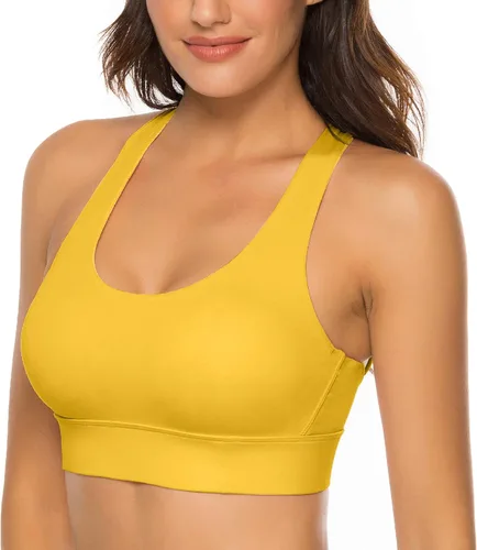 Vista 2 de Nine Bull - Brasier deportivo con relleno extraíble y espalda cruzada para mujer. Soporte de alto impacto, brasier de entrenamiento y para yoga.