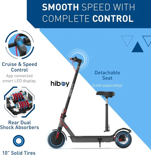 Vista 6 de Hiboy S2 Pro Electric Scooter, 500W Motor, 10" Solid Tires, 25 Miles Range, 19 Mph Folding Commuter Electric Scooter for Adults
