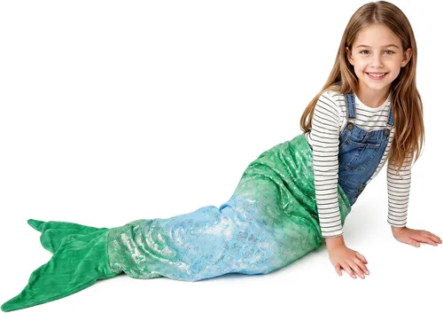 Vista 14 de Catalonia Manta de cola de sirena para niñas, saco de dormir de sirena que brilla en la oscuridad para niños de 3 a 14 años, regalo de sirena