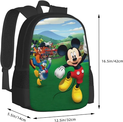 Vista 3 de Linda mochila de ratón, mochila de viaje para jóvenes, mochila de viaje impresa en 3D, casual, bolsa deportiva para exteriores Kawaii, Negro