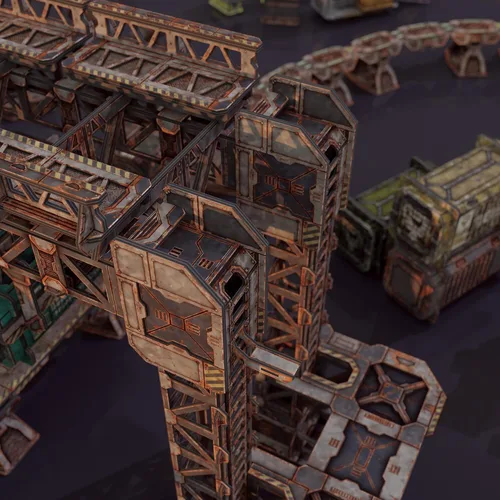 Vista 5 de Terreno de ciencia ficción TinkerTurf: MagLev Depot v2, tema abandonado, robusto, asequible y de gran aspecto a todo color, rápido y fácil