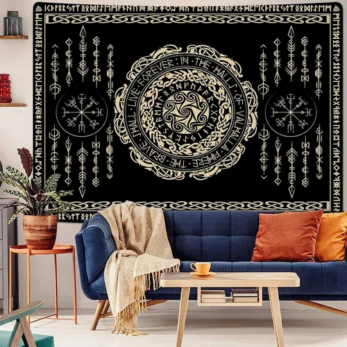 Vista 14 de F-FUN SOUL Tapiz de los vikingos nórdicos, franela suave, 40 x 30 pulgadas, nudo triskele vikingo, runa celta, tapiz de mitología estética