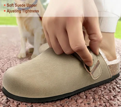 Vista 5 de BULLIANT Zapatillas de los hombres, resbalón en el invierno zapatos para el hogar para los hombres con cojín de corcho y pelo de conejo de fax