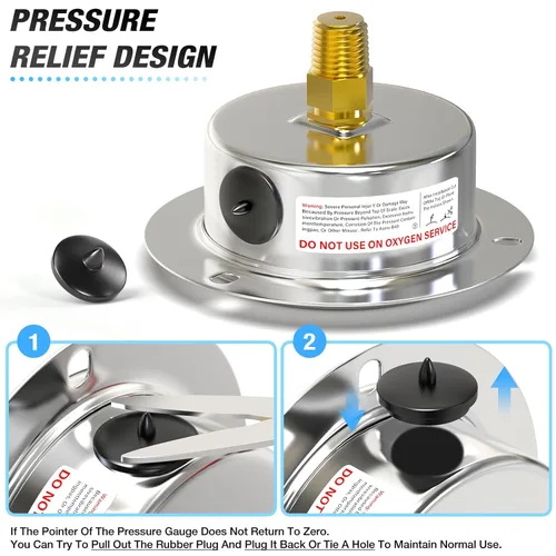 Vista 6 de MEANLIN MEASURE 0~10 psi Manómetro de llenado de líquido, esfera con cara de 2.5 pulgadas, montaje en panel con brida frontal, 1/4" NPT, carcasa