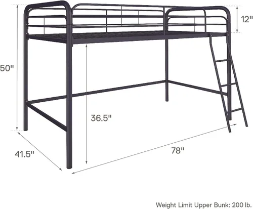 Vista 2 de DHP Jett Junior - Cama tipo loft de metal, tamaño individual, color azul marino