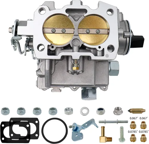 Vista 9 de Carburador marino de 2 barriles de carbohidratos para motores Mercruiser 3.0L 2.5L 4 CYL con chorros de estrangulador eléctrico, varillaje largo