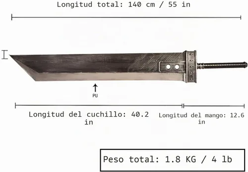 Vista 3 de Espada grande de 139.7 cm de Cloud Strife de fantasía, espada buster para cosplay, espada de poliuretano de doble mano, espada ancha