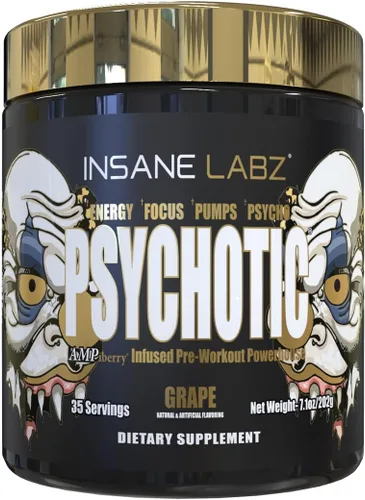 Vista 5 de Insane Labz Psychotic Gold, polvo de preentrenamiento altamente estimulante, concentración y energía de extrema duración, bombeo muscular