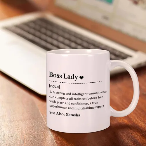 Vista 5 de Regalos para mujer jefa, regalos divertidos de oficina, taza de café con nombre personalizado, regalo para el día de la jefa, regalo inspirador