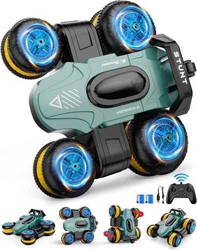 Vista 9 de Juguete de coche de acrobacias a control remoto - Drift de alta velocidad 360° voltea 4WD vehículo todoterreno giratorio para niños y niñas, regalos