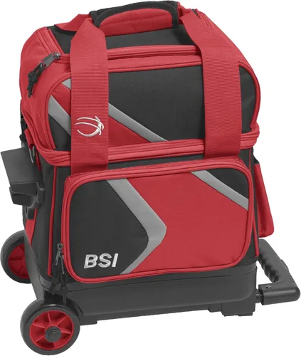 Vista 21 de BSI Dash Roller Bowling Bag with Smooth Rolling Wheels, Padded Ball Compartment, Retractable Locking Handle, & Shoe Pocket Negro/Azul/Gris