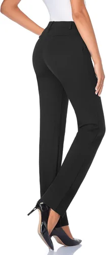 Vista 2 de Tapata - Pantalones de vestir rectos y elásticos de 28303234 pulgadas, con bolsillos, tallas estándar, altas y petite, adecuados para oficina