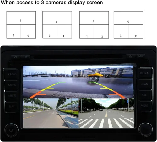 Vista 5 de Fydun Divisor de video para cámara de estacionamiento de automóvil, 4 canales, cámara de respaldo de automóvil, interruptor divisor de pantalla